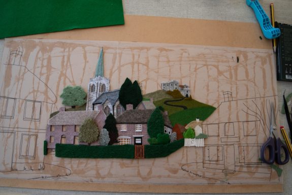 Garden gates & picket fence. Church tree complete